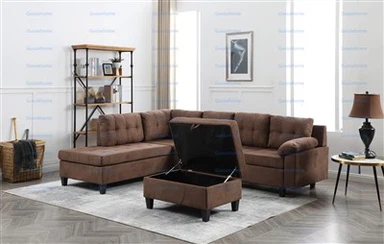 Sofa Bagian Microfiber Dengan Ottoman dalam Warna Coklat Tua