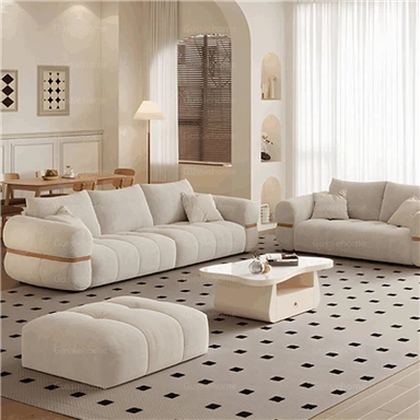 Sofa Beludru Susu Scandi Navian